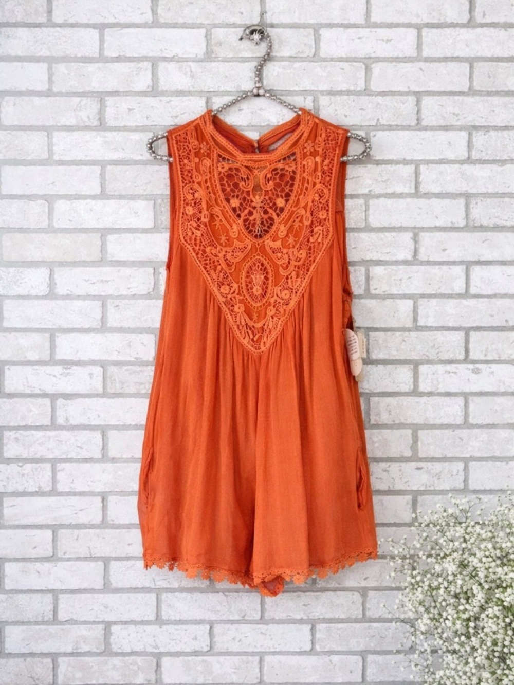 Altar’d State NWT Peach Lace Accent Sleeveless Romper Size M - Picture 2 of 15
